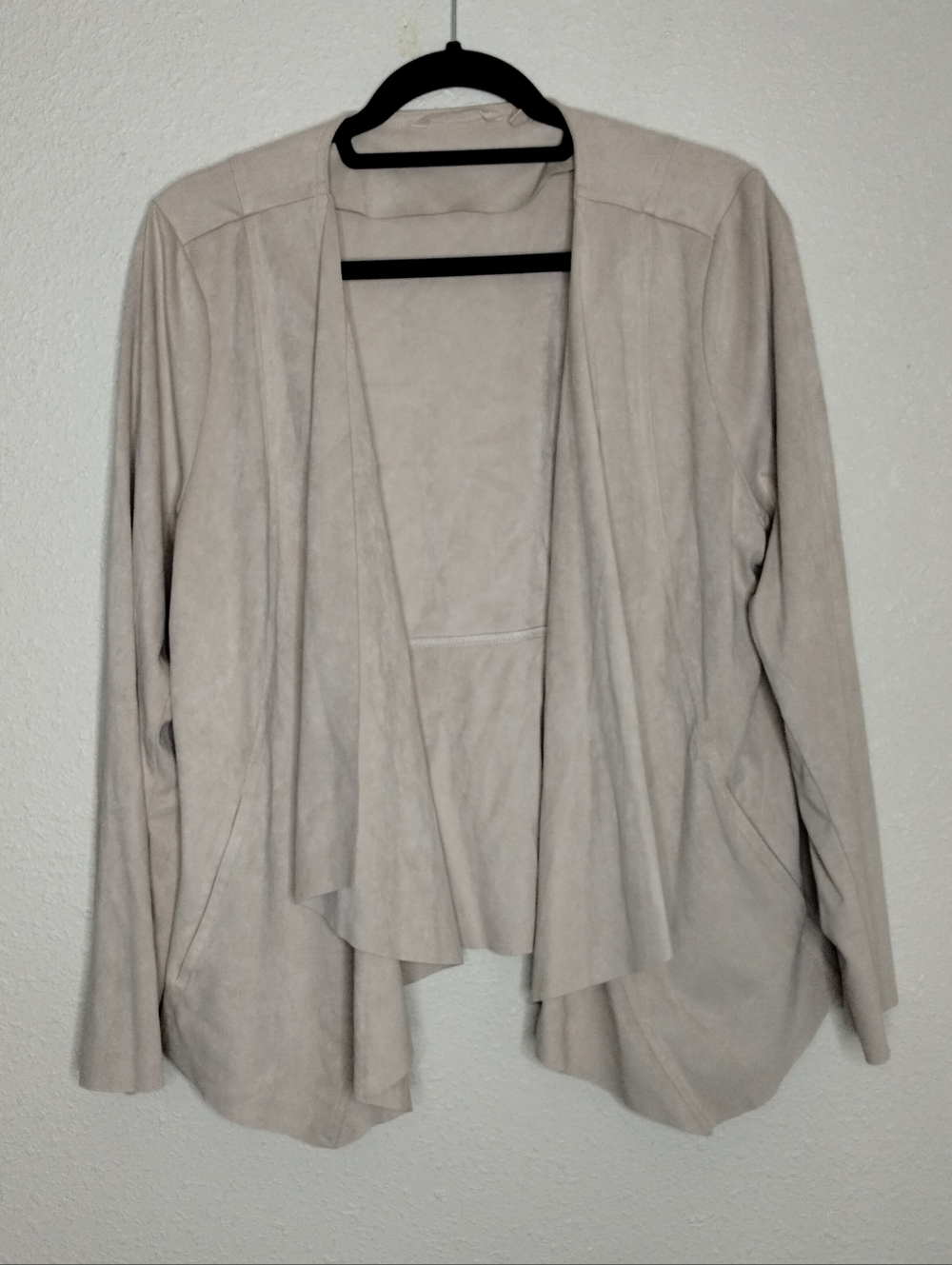 Soft Surroundings Faux Suede Open Waterfall Cardigan Tan Women's Size Large